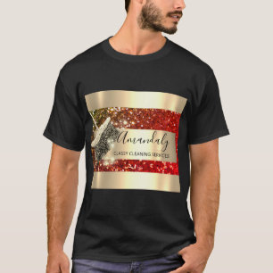 クリーニングサービスメイドハウスズ保金ゴールドグリッター  Tシャツ