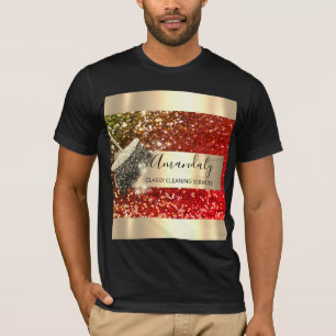 クリーニングサービスメイドハウスズ保金ゴールドグリッター  Tシャツ