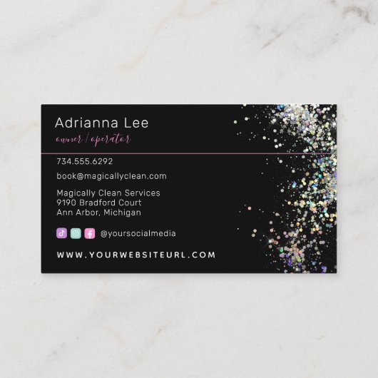 クリーニングサービスメイドハウス&オフィスグリッター 名刺 (裏面)