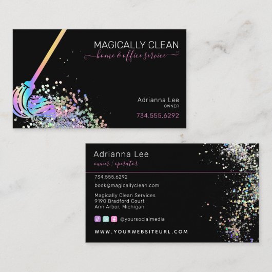 クリーニングサービスメイドハウス&オフィスグリッター 名刺 (正面/裏面)