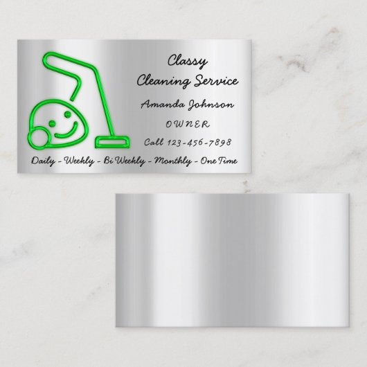 クリーニングサービスメイド掃除機のロゴグリーン 名刺 (正面/裏面)