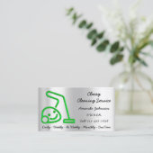 クリーニングサービスメイド掃除機のロゴグリーン 名刺 (スタンド正面)