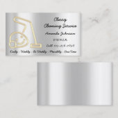 クリーニングサービスメイド掃除機ロゴ金ゴールド 名刺 (正面/裏面)