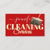 クリーニングサービスメイド金ゴールド赤洗浄 名刺 (正面)
