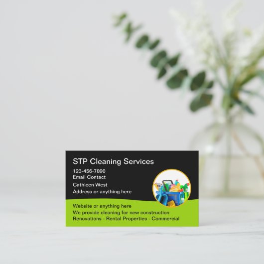クリーニングサービスモダン名刺 名刺 (スタンド正面)