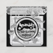 クリーニングサービスロゴQRコードランディロゴシルバー スクエア名刺 (正面)