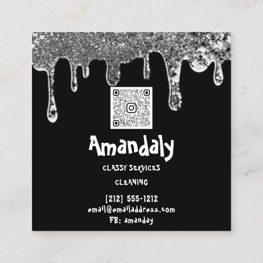 クリーニングサービスロゴQRコードランディロゴシルバー スクエア名刺 (裏面)