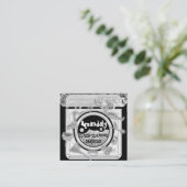 クリーニングサービスロゴQRコードランディロゴシルバー スクエア名刺 (スタンド正面)