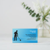 クリーニングサービス名刺の男性のモッピング 名刺 (スタンド正面)