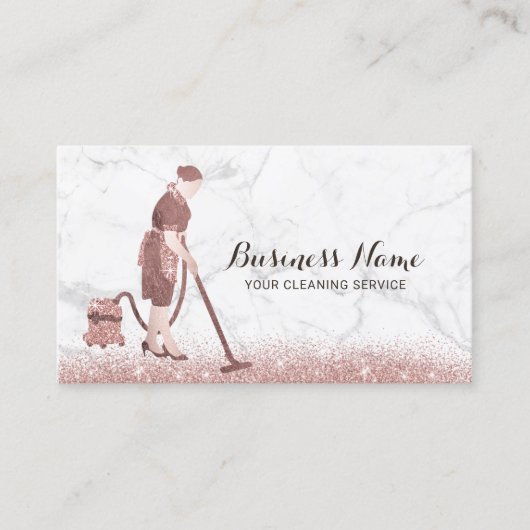 クリーニングサービス大理石&バラ金ゴールドグリッターメイド 名刺 (正面)