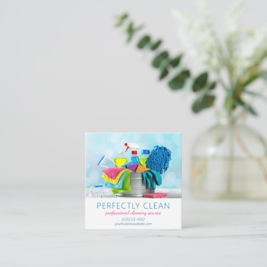 クリーニングサービス用品 スクエア名刺 (スタンド正面)