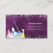 クリーニングサービス紫の銀グリッターダストQR 名刺 (正面)