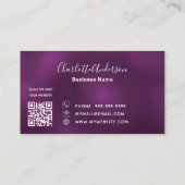 クリーニングサービス紫シルバーグリッターQRコード 名刺 (裏面)