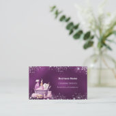 クリーニングサービス紫シルバーグリッターQRコード 名刺 (スタンド正面)