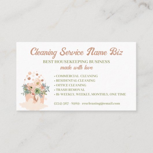 クリーニングサービス赤面ピンクフローラ守衛室 名刺 (正面)
