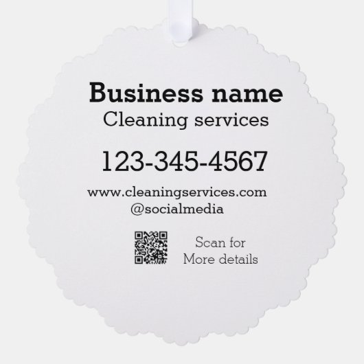 クリーニングサービス追加の番号のWebサイトの電子メールアドレス オーナメントカード (正面)
