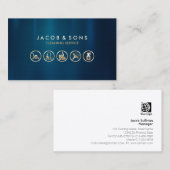 クリーニングサービス金ゴールドアイコン青い金属テクスチャ 名刺 (正面/裏面)