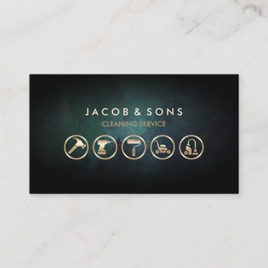 クリーニングサービス金ゴールドアイコン 名刺 (正面)