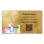クリーニングサービス金ゴールドQRコード マグネット名刺 (正面)