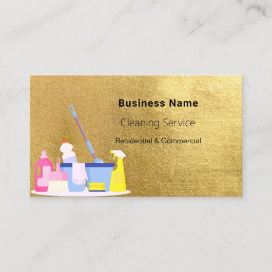 クリーニングサービス金ゴールドQRコード 名刺 (正面)