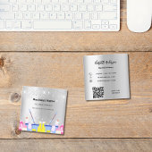 クリーニングサービス銀グリッターダストQRコード スクエア名刺