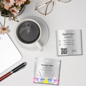 クリーニングサービス銀グリッターダストQRコード スクエア名刺