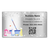 クリーニングサービス銀グリッターダストQRコード マグネット名刺 (正面)