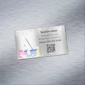 クリーニングサービス銀グリッターダストQRコード マグネット名刺 (インサイチュ)