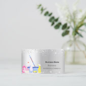 クリーニングサービス銀グリッターダストQRコード 名刺 (スタンド正面)