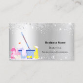 クリーニングサービス銀グリッターダストQRコード 名刺 (正面)