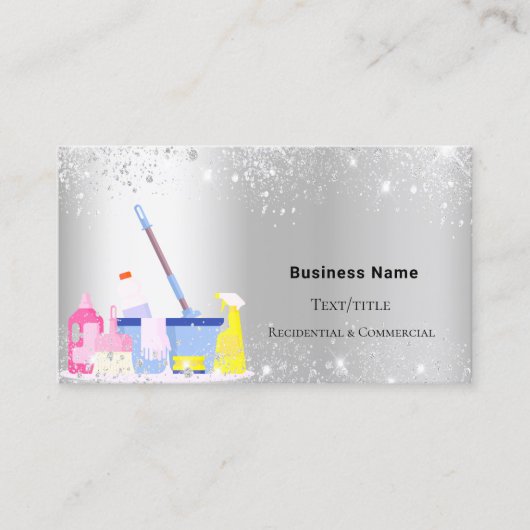 クリーニングサービス銀グリッターダストQRコード 名刺 (正面)