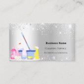 クリーニングサービス銀グリッターダストQRコード 名刺 (正面)