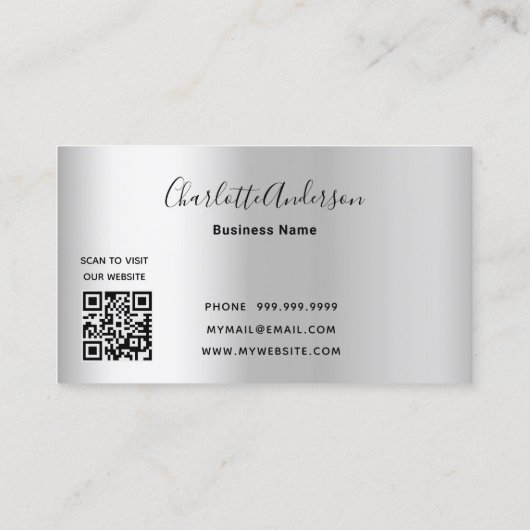 クリーニングサービス銀グリッターダストQRコード 名刺 (裏面)