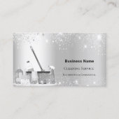 クリーニングサービス銀グリッターダストQRコード 名刺 (正面)