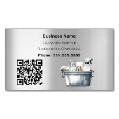 クリーニングサービス銀QRコード マグネット名刺 (正面)