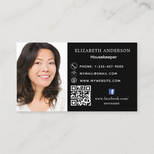 クリーニングサービス黒グリッターダストQRコード写真 名刺 (裏面)