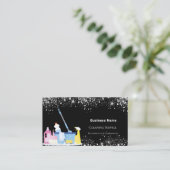 クリーニングサービス黒グリッターダストQRコード写真 名刺 (スタンド正面)