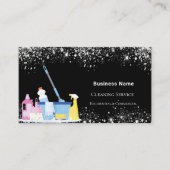 クリーニングサービス黒グリッターダストQRコード写真 名刺 (正面)