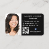 クリーニングサービス黒QRコード写真 名刺 (裏面)