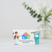 クリーニングサービス | ほうき付きメイド | 大理石 名刺 (スタンド正面)