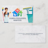 クリーニングサービス | ほうき付きメイド | 大理石 名刺 (正面/裏面)