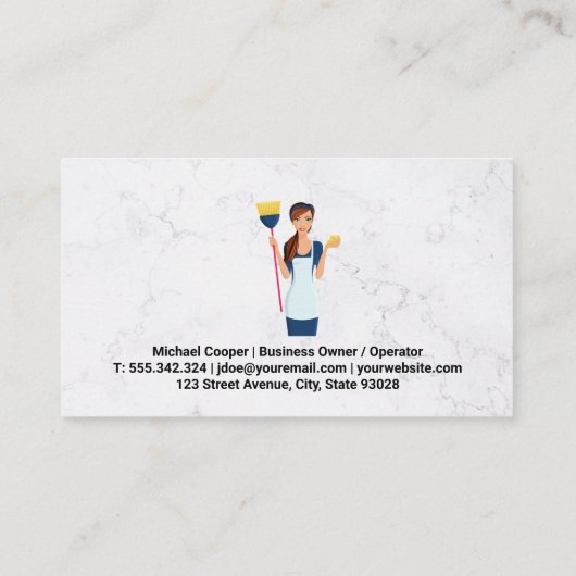 クリーニングサービス | ほうき付きメイド | 大理石 名刺 (裏面)