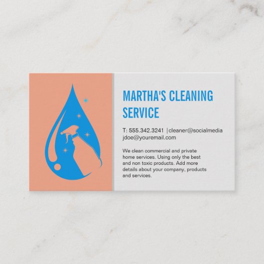 クリーニングサービス |ウォータードロップクリーニングスプレーロゴ 名刺 (正面)