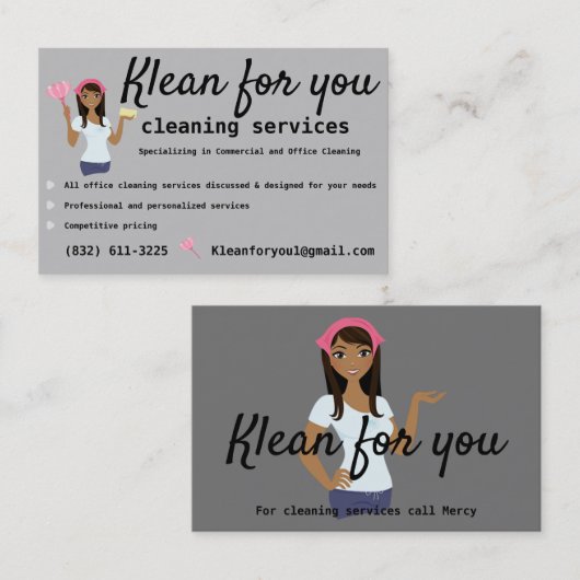 クリーニングサービス(グレーピンク) 名刺 (正面/裏面)