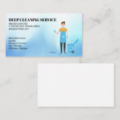 クリーニングサービス | ゴミを持ってモッピングしている女性 名刺 (正面/裏面)