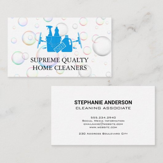 クリーニングサービス |シャボン玉背景 名刺 (正面/裏面)