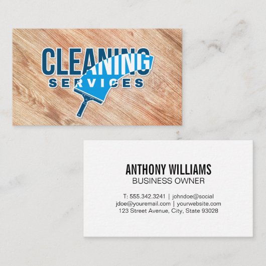 クリーニングサービス | スキージ | ウッド 名刺 (正面/裏面)
