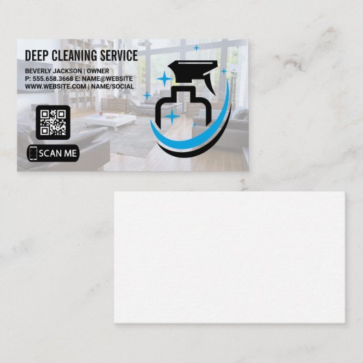 クリーニングサービス |スプレーボトル | QRコード 名刺 (正面/裏面)