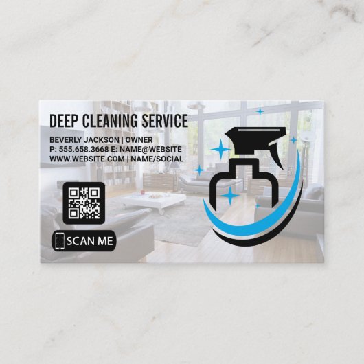 クリーニングサービス |スプレーボトル | QRコード 名刺 (正面)