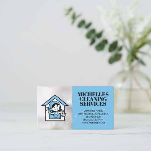 クリーニングサービス | ハウスクリーニングロゴ 名刺 (スタンド正面)